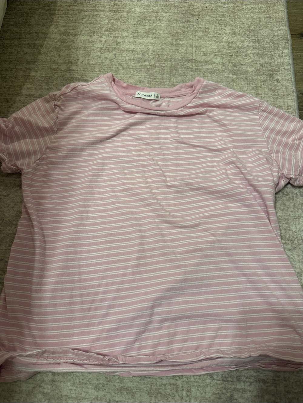Active USA Light Pink and White Striped Short Sleeve Tee